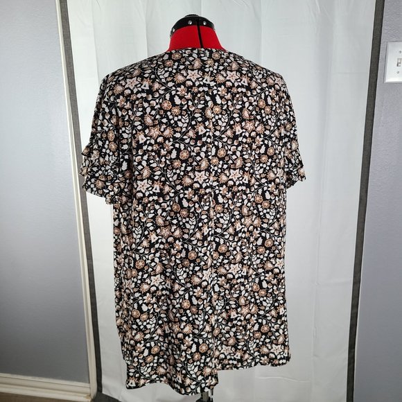 NWT Brown Floral Flutter Sleeve Blouse 20W - Picture 6 of 10